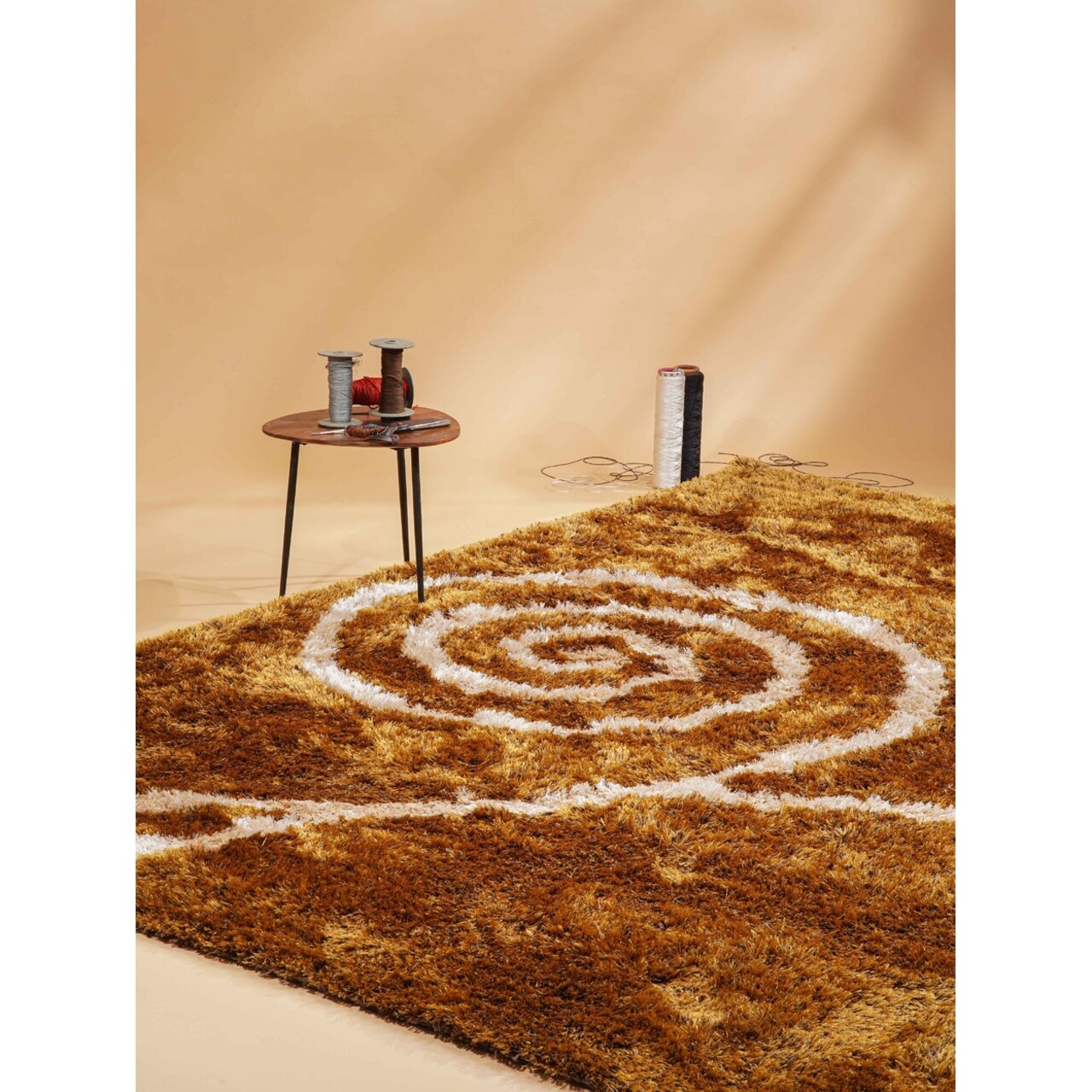 Rugsotic Hand Tufted Shag Area Rug Brown Beige 5X7 Polyester K00010